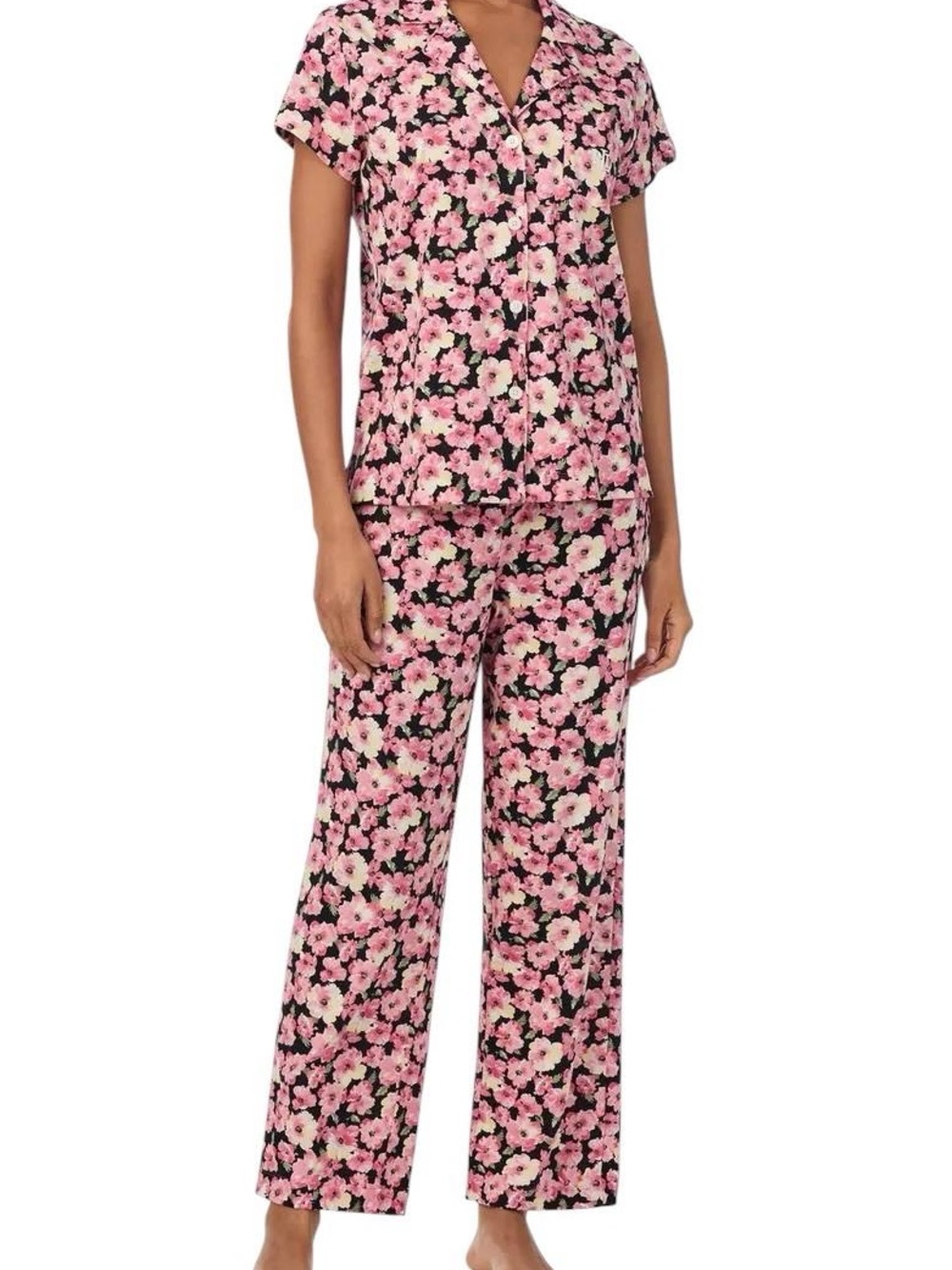 Lauren Ralph Lauren Pajama Set Women Black Pink Floral Short Sleeve 2X NWT - Picture 4 of 12